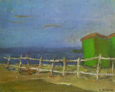 Spiaggia, sd 1948, olio su tavola, Napoli, collezione privata